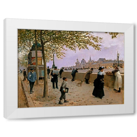 On the Banks of the River Seine White Modern Wood Framed Art Print by Beraud, Jean