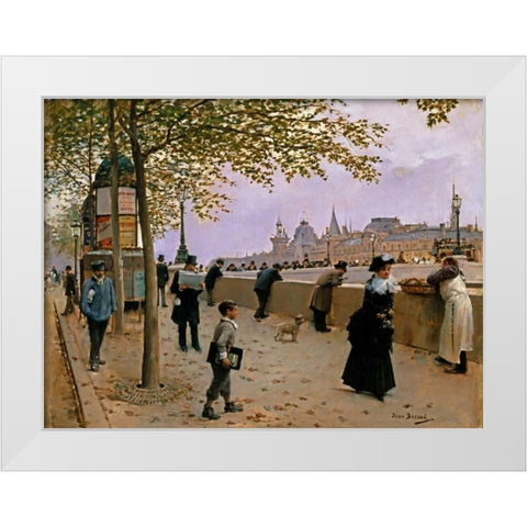 On the Banks of the River Seine White Modern Wood Framed Art Print by Beraud, Jean