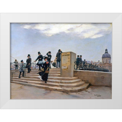 On the Pont des Arts, Paris (detail) White Modern Wood Framed Art Print by Beraud, Jean