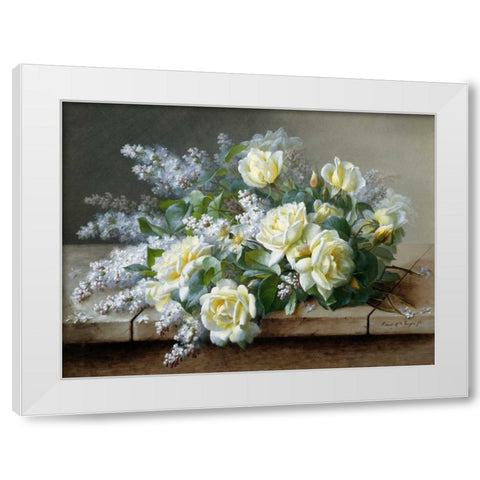 A Still Life with Roses White Modern Wood Framed Art Print by de Longpre, Raoul