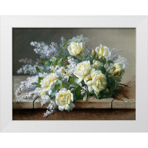 A Still Life with Roses White Modern Wood Framed Art Print by de Longpre, Raoul