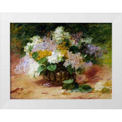 A Still Life of Lilacs White Modern Wood Framed Art Print by Jeannin, Georges