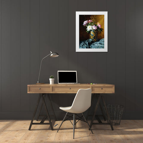 Peonies in a Vase (detail) White Modern Wood Framed Art Print by Grossi, Carlo