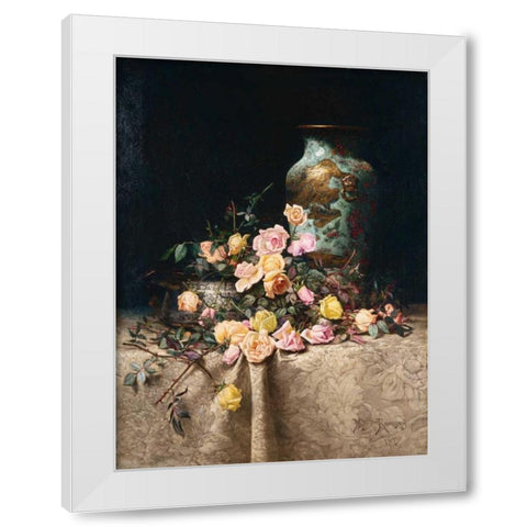 Still Life with Roses White Modern Wood Framed Art Print by Ramsey, Milne