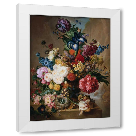 Poppies Peonies and other Flowers in a Terracotta Vase White Modern Wood Framed Art Print by van Os, Jan