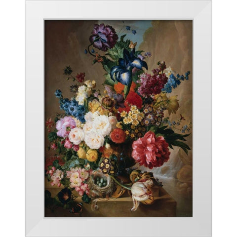 Poppies Peonies and other Flowers in a Terracotta Vase White Modern Wood Framed Art Print by van Os, Jan