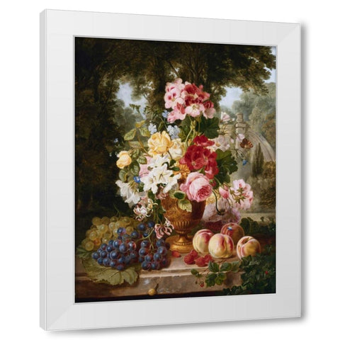 A Vase of Summer Flowers and Fruit White Modern Wood Framed Art Print by Wainwright, William John