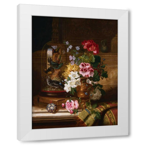 A Vase of Assorted Flowers White Modern Wood Framed Art Print by Wainwright, William John