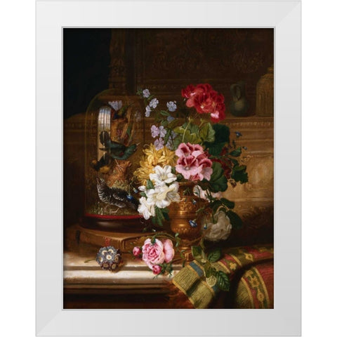 A Vase of Assorted Flowers White Modern Wood Framed Art Print by Wainwright, William John