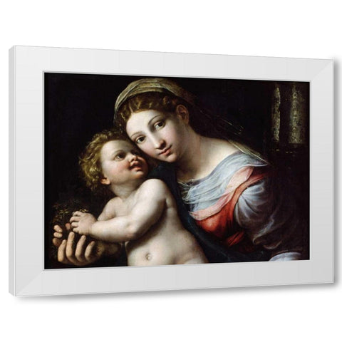 Madonna e Bambino (detail) White Modern Wood Framed Art Print by Giulio Romano