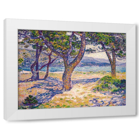 The Mediterranean at Le Lavandou White Modern Wood Framed Art Print by Van Rysselberghe, Theo