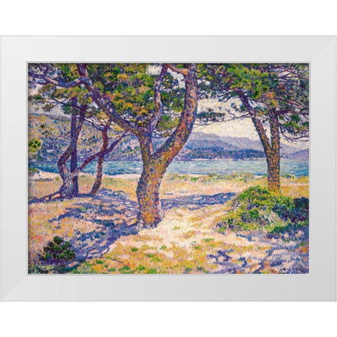 The Mediterranean at Le Lavandou White Modern Wood Framed Art Print by Van Rysselberghe, Theo