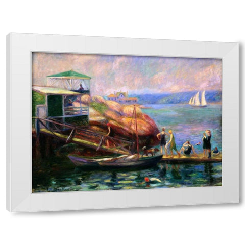 Swimming in the Bay White Modern Wood Framed Art Print by Glackens, William James