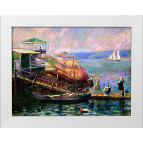 Swimming in the Bay White Modern Wood Framed Art Print by Glackens, William James