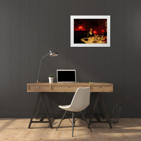 A Dinner Table at Night White Modern Wood Framed Art Print by Sargent, John Singer