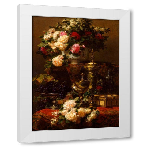 Flowers and fruit White Modern Wood Framed Art Print by Robie, Jean-Baptiste