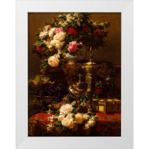 Flowers and fruit White Modern Wood Framed Art Print by Robie, Jean-Baptiste