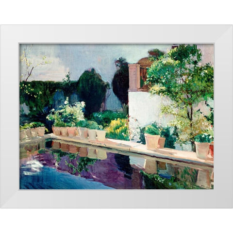 Palace of Pond, Royal Gardens in Seville White Modern Wood Framed Art Print by Sorolla y Bastida, Joaquin