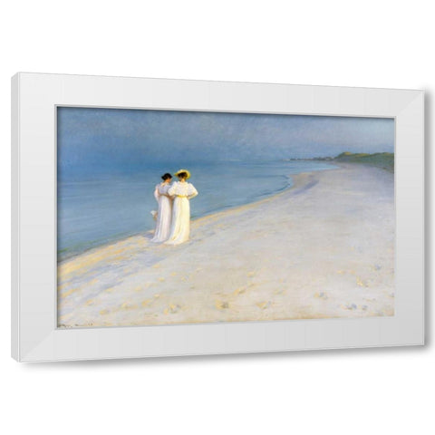 Summer evening on Skagens Beach White Modern Wood Framed Art Print by KrÃ¸yer, Peder Severin