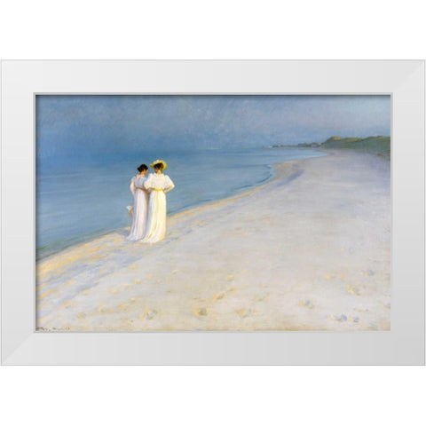 Summer evening on Skagens Beach White Modern Wood Framed Art Print by KrÃ¸yer, Peder Severin
