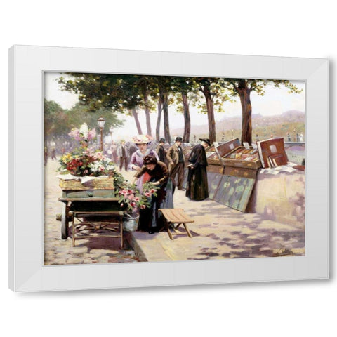 The Quays of the Seine, Paris  White Modern Wood Framed Art Print by Voirin, Jules Antoine