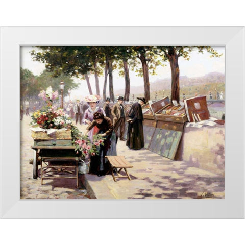 The Quays of the Seine, Paris  White Modern Wood Framed Art Print by Voirin, Jules Antoine