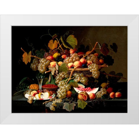 Still Life with Fruit White Modern Wood Framed Art Print by Roesen, Severin