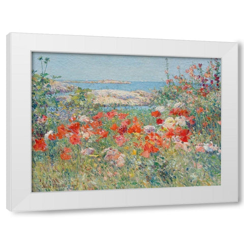 Garden, Isle of Shoals, Maine White Modern Wood Framed Art Print by Childe Hassam, Frederick