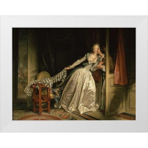The Stolen Kiss White Modern Wood Framed Art Print by Fragonard, Jean-Honore