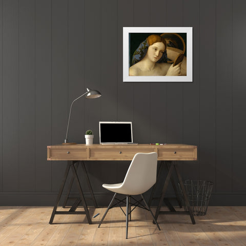 Giovane donna allo specchio White Modern Wood Framed Art Print by Bellini, Giovanni