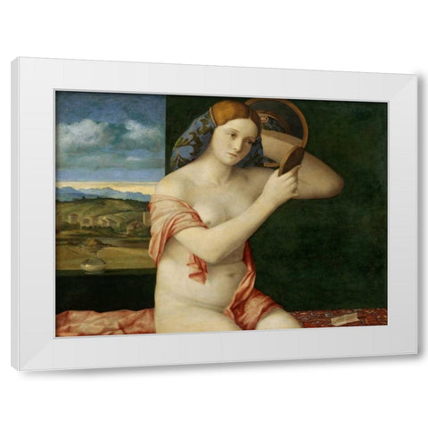 Giovane donna allo specchio White Modern Wood Framed Art Print by Bellini, Giovanni