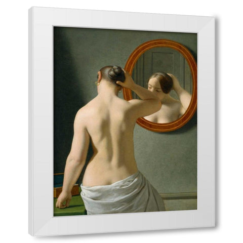 Woman Standing in Front of a Mirror White Modern Wood Framed Art Print by Eckersberg, Christoffer Wilhelm