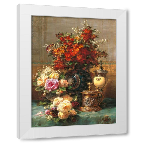 Composition with Peonies White Modern Wood Framed Art Print by Robie, Jean-Baptiste