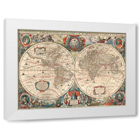Nova totius Terrarum Orbis geographica ac hydrographica tabula White Modern Wood Framed Art Print by Hondius, Hendrik