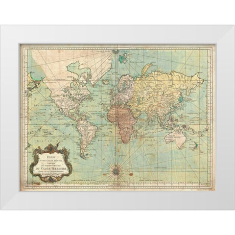 Essay d une Carte reduite du Globe Terrestre 1778 White Modern Wood Framed Art Print by Bellin, N.