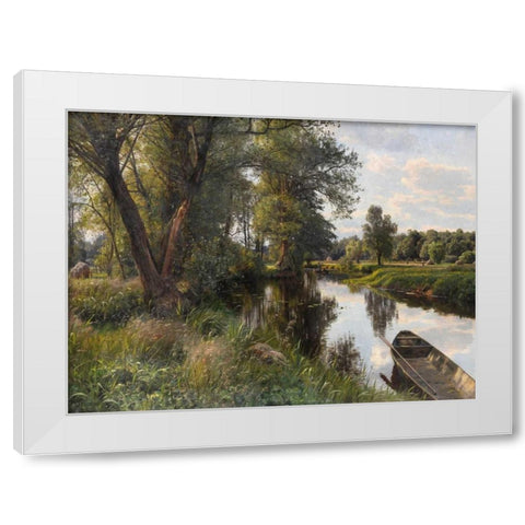 Sommer landskab White Modern Wood Framed Art Print by Monsted, Peder