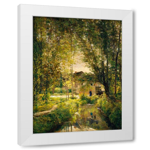 Landscape with a Sunlit Stream  White Modern Wood Framed Art Print by Daubigny, Charles-Francois