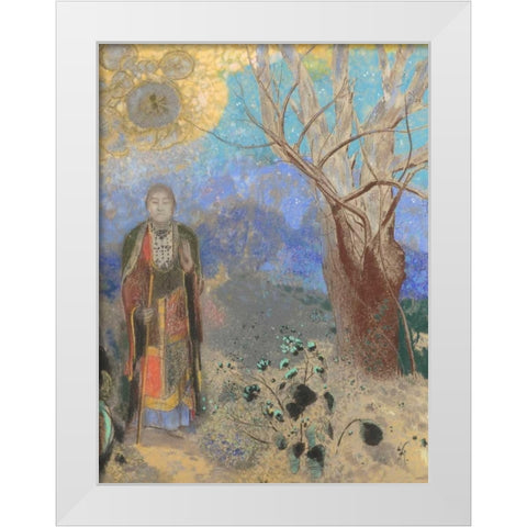 Buddha White Modern Wood Framed Art Print by Redon, Odilon