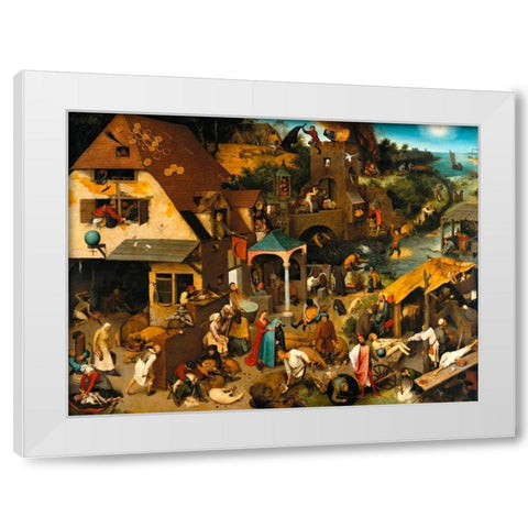 The Dutch Proverbs White Modern Wood Framed Art Print by Bruegel the Elder, Pieter