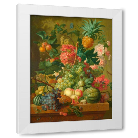Fruit and Flowers White Modern Wood Framed Art Print by van Brussel, Paulus Theodorus