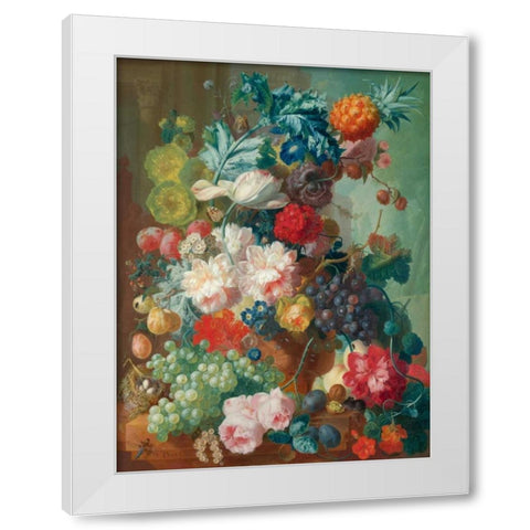 Fruit and Flowers in a terracotta Vase White Modern Wood Framed Art Print by Van Os, Jan