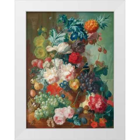 Fruit and Flowers in a terracotta Vase White Modern Wood Framed Art Print by Van Os, Jan