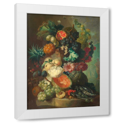 Fruit, flowers and a fish White Modern Wood Framed Art Print by Van Os, Jan