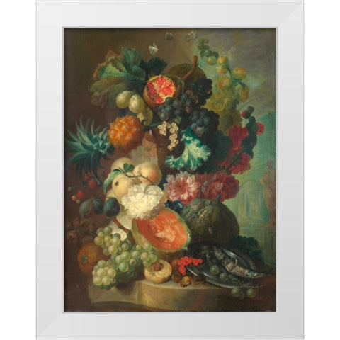 Fruit, flowers and a fish White Modern Wood Framed Art Print by Van Os, Jan