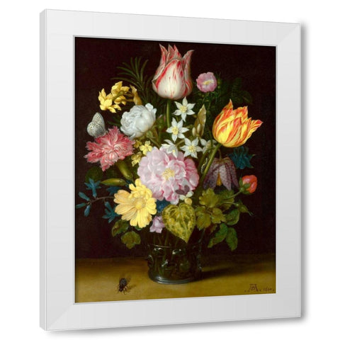 Flowers in a glass vase White Modern Wood Framed Art Print by Bosschaert the Elder, Ambrosius