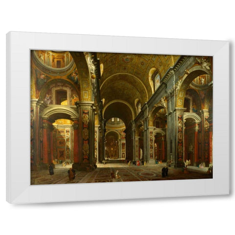 The interior of St Peters, Rome White Modern Wood Framed Art Print by Paolo Panini, Giovanni