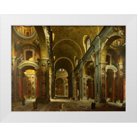 The interior of St Peters, Rome White Modern Wood Framed Art Print by Paolo Panini, Giovanni