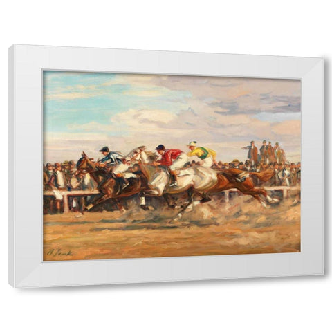 Horse race White Modern Wood Framed Art Print by Jank, Angelo