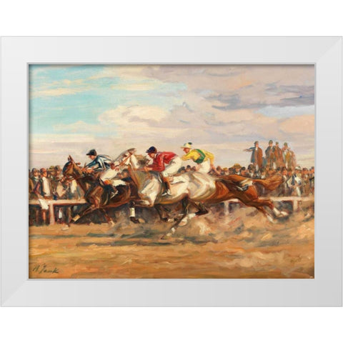 Horse race White Modern Wood Framed Art Print by Jank, Angelo