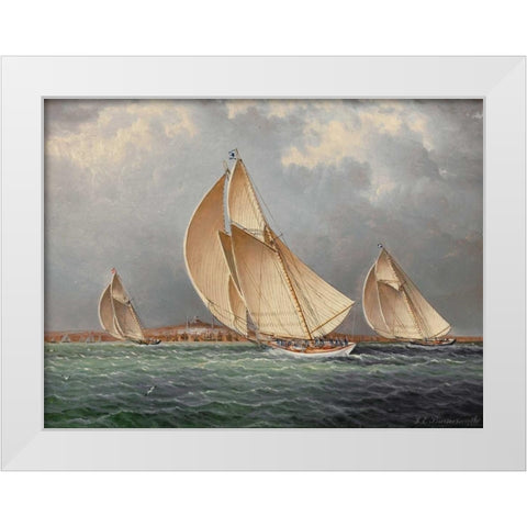 Yachting in Boston Harbor White Modern Wood Framed Art Print by Buttersworth, James E.